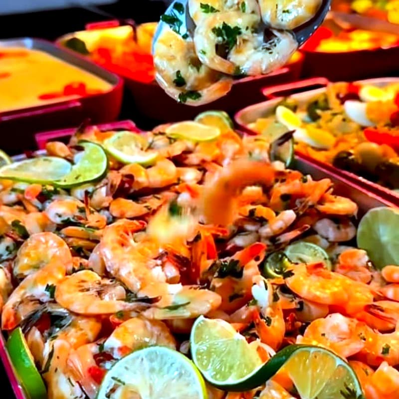Buffet de camarões do Pampas